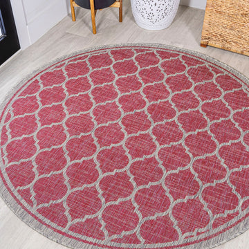 Trebol Moroccan Trellis Textured Weave Indoor/outdoor Round Rug